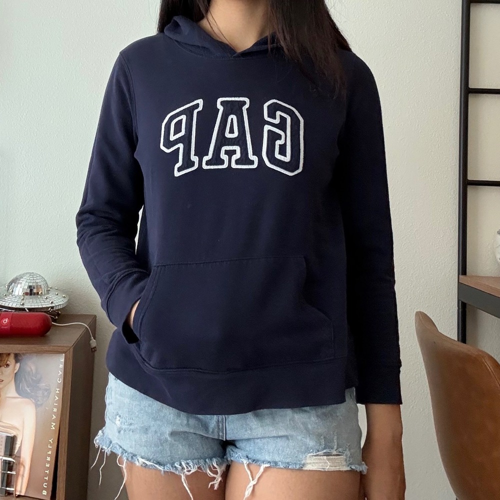 GAP Navy Blue Arch Logo Pullover Hoodie Sweatshirt Large Mens Womens Classic